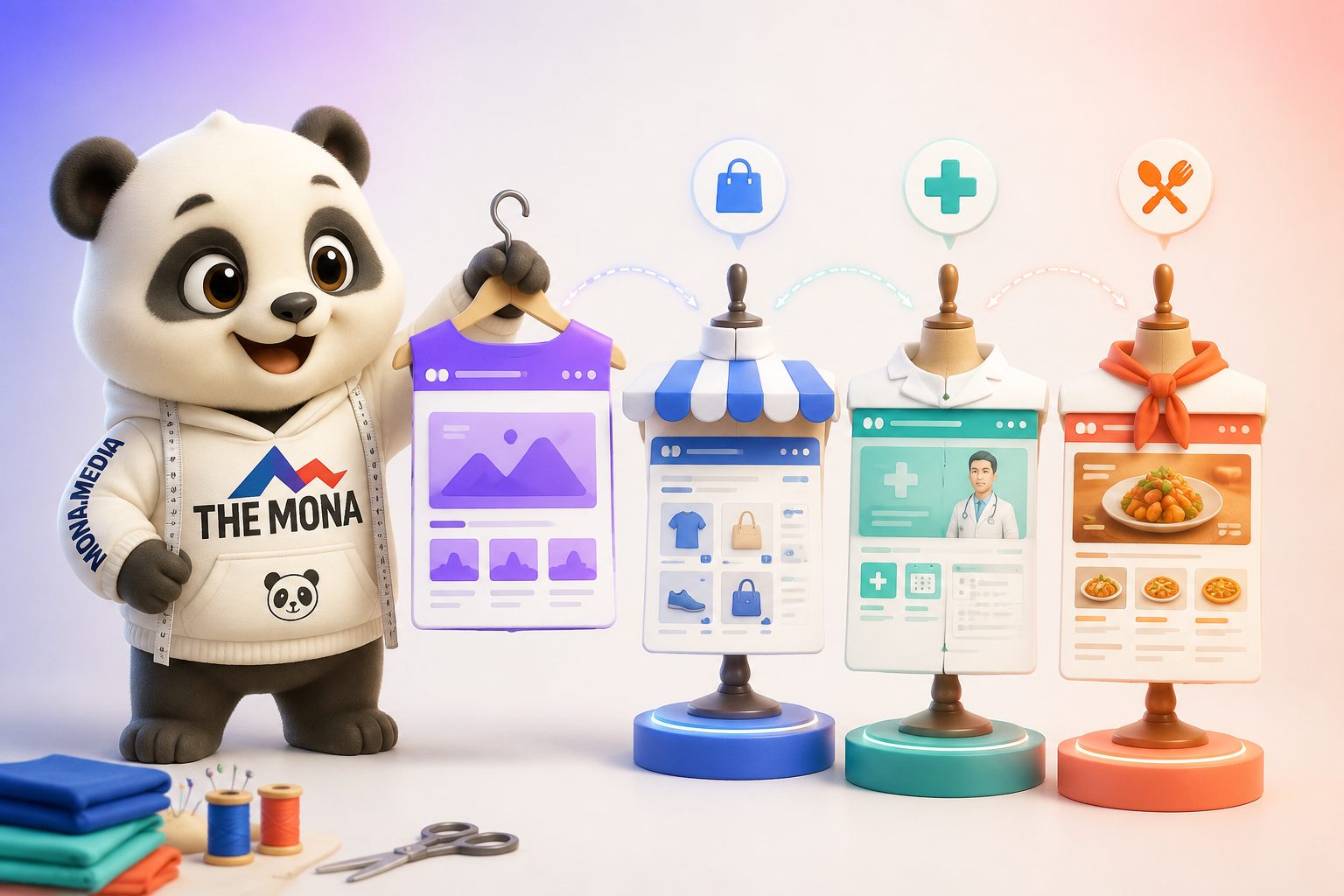 Gấu MONA thợ may ướm mẫu web theo từng ngành