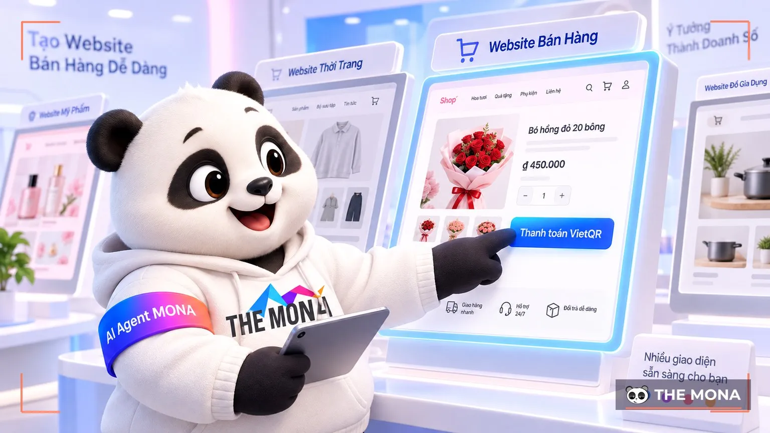 Gấu MONA chọn một mẫu website bán hàng trên giá trưng bày, mẫu đó có sẵn